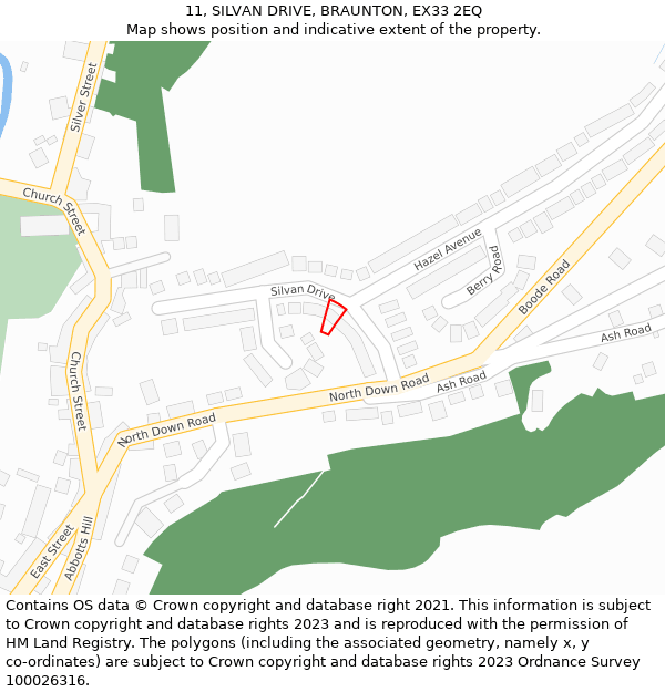 11, SILVAN DRIVE, BRAUNTON, EX33 2EQ: Location map and indicative extent of plot
