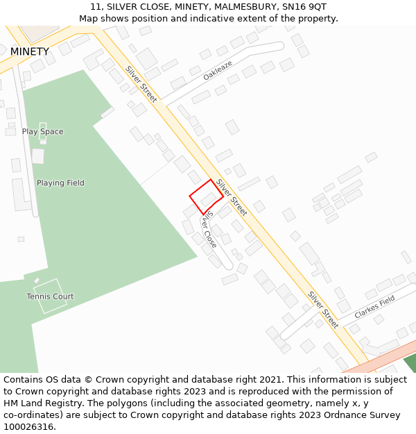 11, SILVER CLOSE, MINETY, MALMESBURY, SN16 9QT: Location map and indicative extent of plot