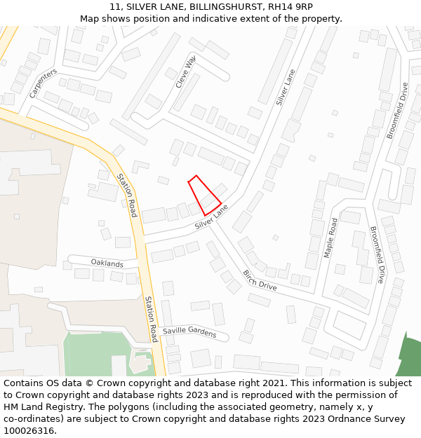 11, SILVER LANE, BILLINGSHURST, RH14 9RP: Location map and indicative extent of plot