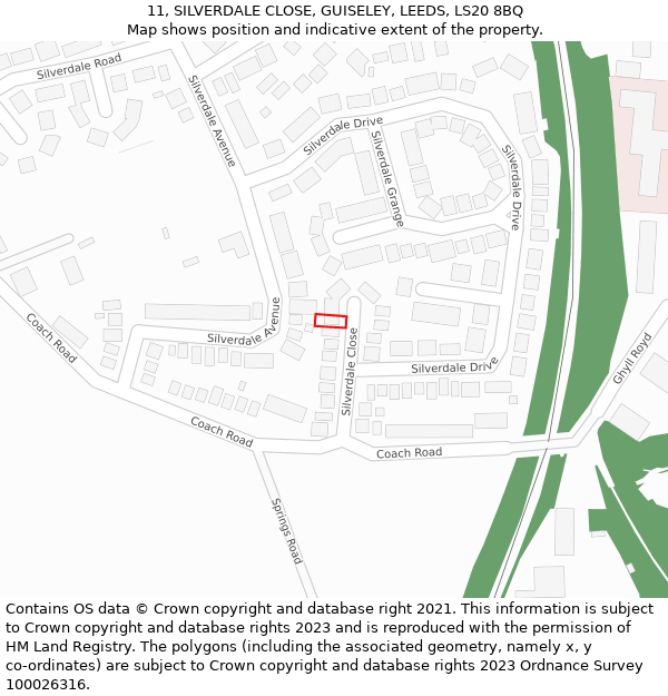 11, SILVERDALE CLOSE, GUISELEY, LEEDS, LS20 8BQ: Location map and indicative extent of plot