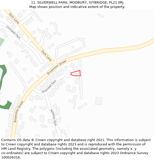 11, SILVERWELL PARK, MODBURY, IVYBRIDGE, PL21 0RJ: Location map and indicative extent of plot