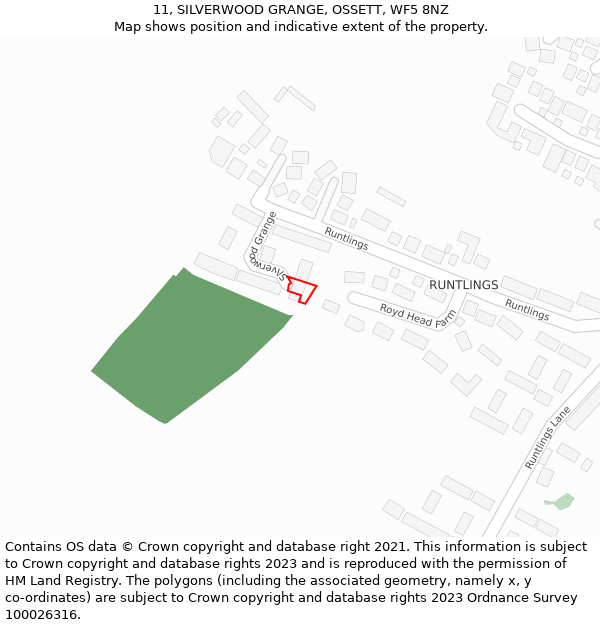 11, SILVERWOOD GRANGE, OSSETT, WF5 8NZ: Location map and indicative extent of plot
