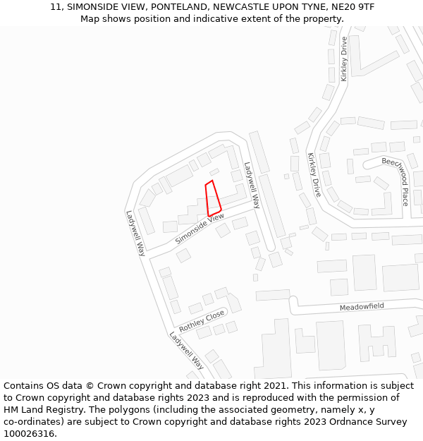 11, SIMONSIDE VIEW, PONTELAND, NEWCASTLE UPON TYNE, NE20 9TF: Location map and indicative extent of plot