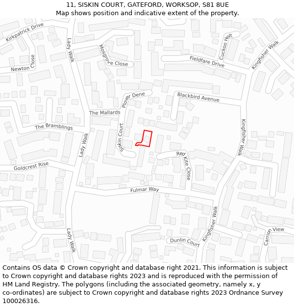 11, SISKIN COURT, GATEFORD, WORKSOP, S81 8UE: Location map and indicative extent of plot