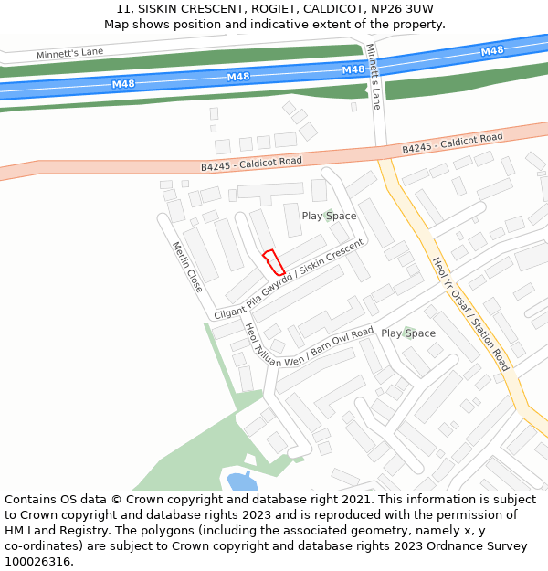 11, SISKIN CRESCENT, ROGIET, CALDICOT, NP26 3UW: Location map and indicative extent of plot