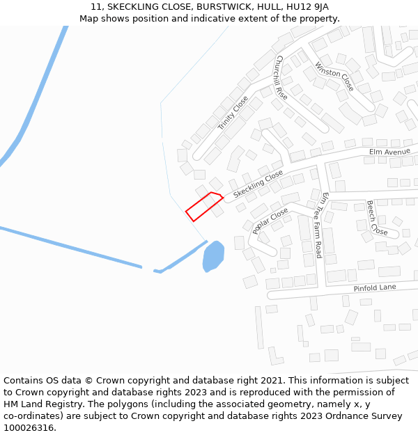 11, SKECKLING CLOSE, BURSTWICK, HULL, HU12 9JA: Location map and indicative extent of plot