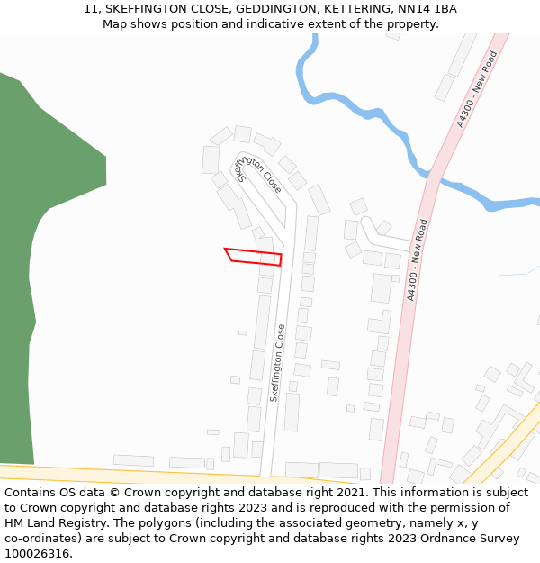 11, SKEFFINGTON CLOSE, GEDDINGTON, KETTERING, NN14 1BA: Location map and indicative extent of plot