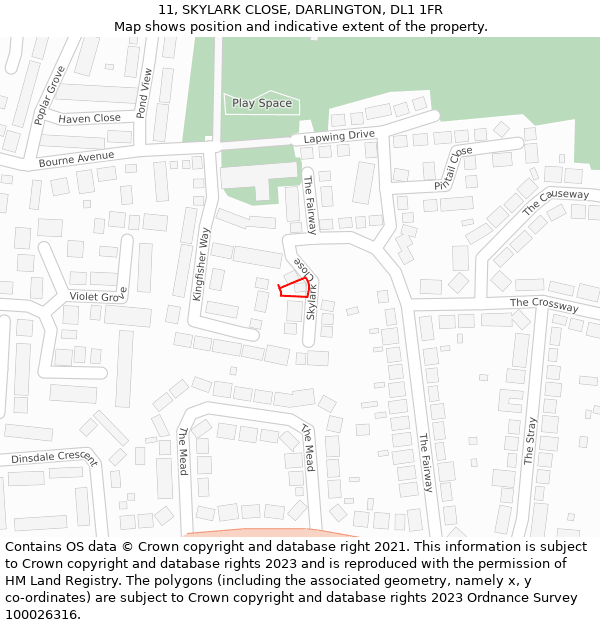 11, SKYLARK CLOSE, DARLINGTON, DL1 1FR: Location map and indicative extent of plot