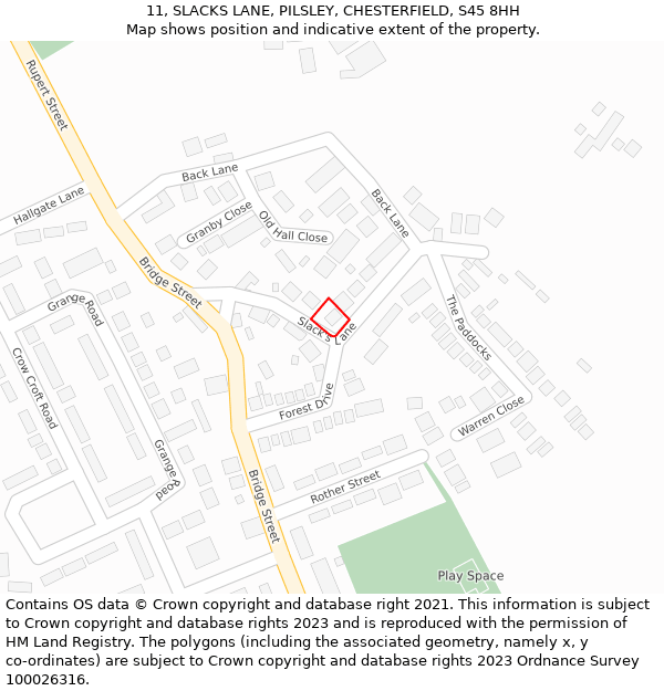 11, SLACKS LANE, PILSLEY, CHESTERFIELD, S45 8HH: Location map and indicative extent of plot