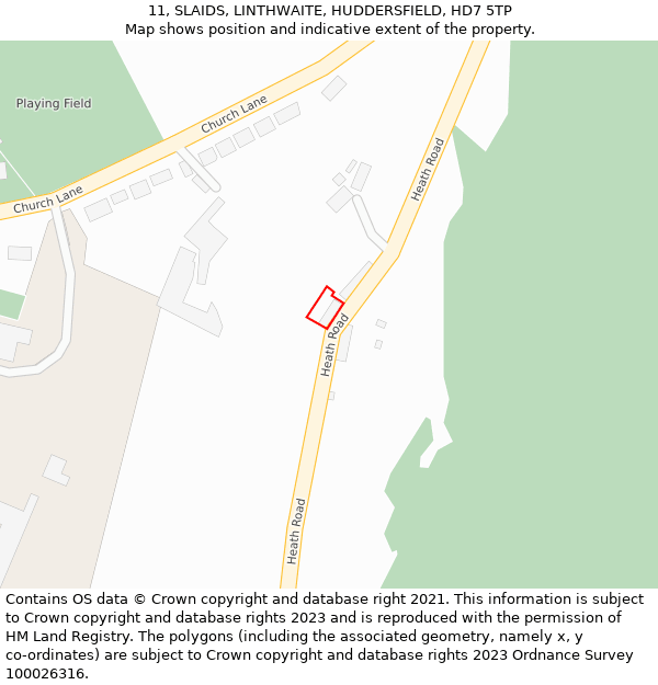 11, SLAIDS, LINTHWAITE, HUDDERSFIELD, HD7 5TP: Location map and indicative extent of plot