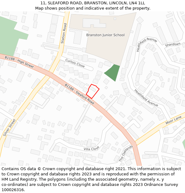 11, SLEAFORD ROAD, BRANSTON, LINCOLN, LN4 1LL: Location map and indicative extent of plot