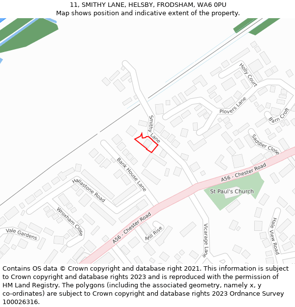 11, SMITHY LANE, HELSBY, FRODSHAM, WA6 0PU: Location map and indicative extent of plot