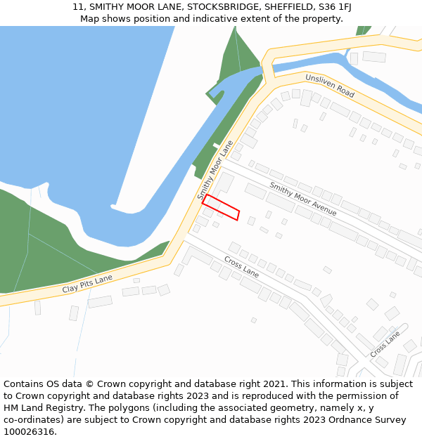 11, SMITHY MOOR LANE, STOCKSBRIDGE, SHEFFIELD, S36 1FJ: Location map and indicative extent of plot