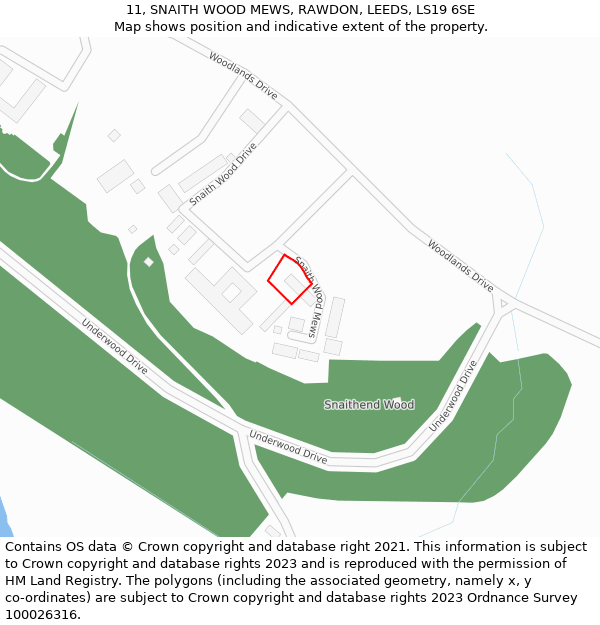 11, SNAITH WOOD MEWS, RAWDON, LEEDS, LS19 6SE: Location map and indicative extent of plot