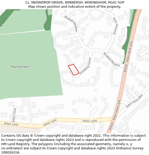 11, SNOWDROP GROVE, WINNERSH, WOKINGHAM, RG41 5UP: Location map and indicative extent of plot