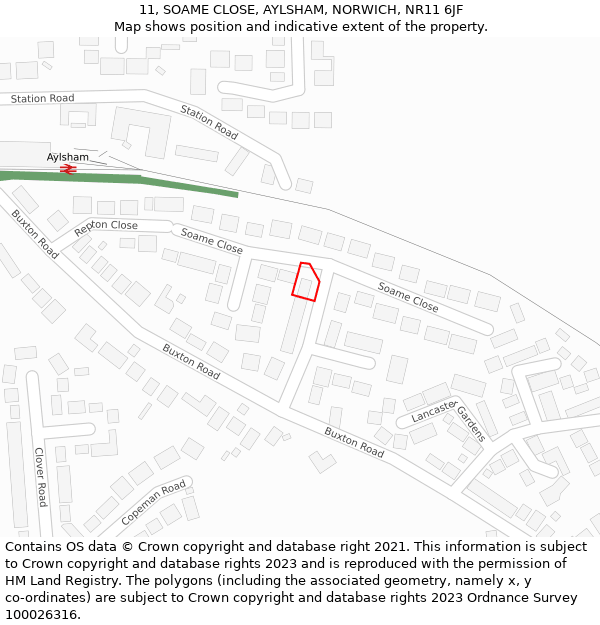 11, SOAME CLOSE, AYLSHAM, NORWICH, NR11 6JF: Location map and indicative extent of plot