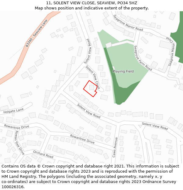 11, SOLENT VIEW CLOSE, SEAVIEW, PO34 5HZ: Location map and indicative extent of plot