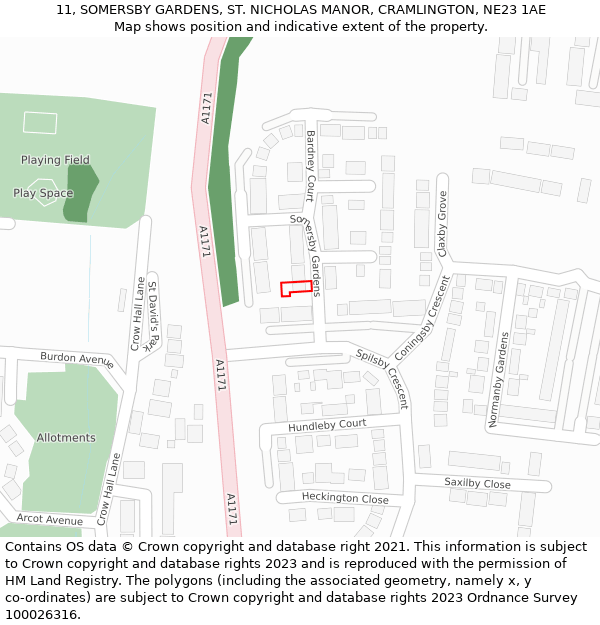 11, SOMERSBY GARDENS, ST. NICHOLAS MANOR, CRAMLINGTON, NE23 1AE: Location map and indicative extent of plot