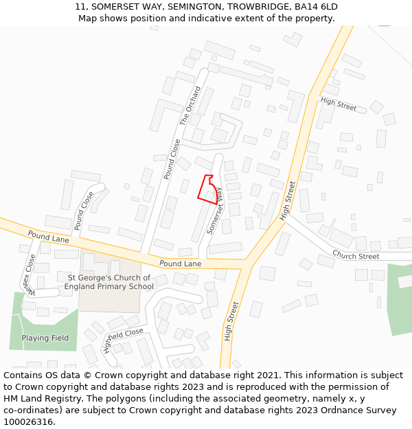 11, SOMERSET WAY, SEMINGTON, TROWBRIDGE, BA14 6LD: Location map and indicative extent of plot