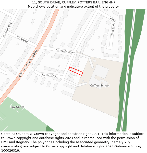 11, SOUTH DRIVE, CUFFLEY, POTTERS BAR, EN6 4HP: Location map and indicative extent of plot