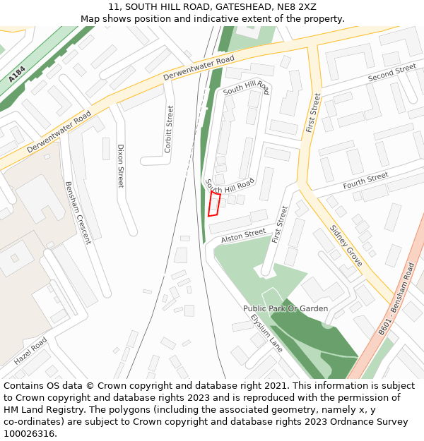11, SOUTH HILL ROAD, GATESHEAD, NE8 2XZ: Location map and indicative extent of plot