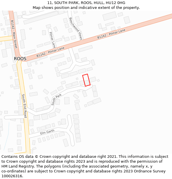 11, SOUTH PARK, ROOS, HULL, HU12 0HG: Location map and indicative extent of plot