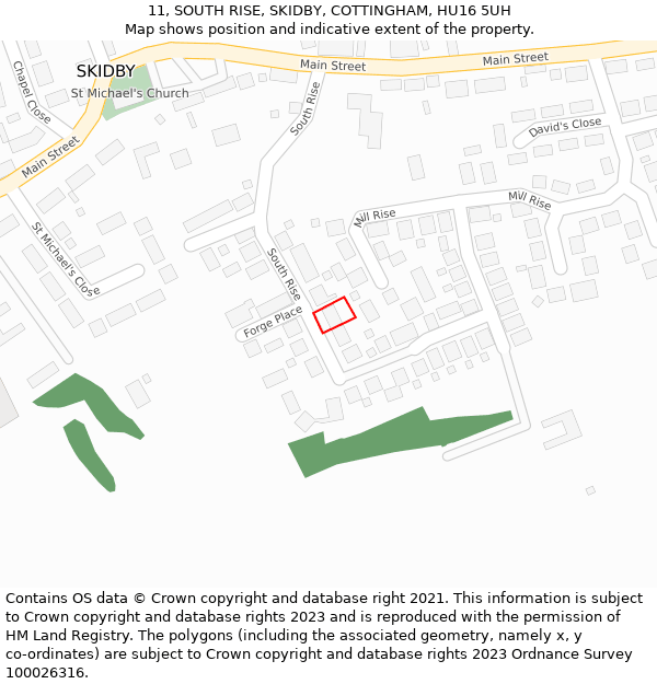 11, SOUTH RISE, SKIDBY, COTTINGHAM, HU16 5UH: Location map and indicative extent of plot