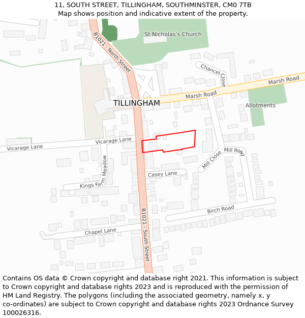 11, SOUTH STREET, TILLINGHAM, SOUTHMINSTER, CM0 7TB: Location map and indicative extent of plot