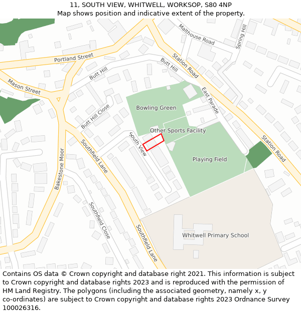 11, SOUTH VIEW, WHITWELL, WORKSOP, S80 4NP: Location map and indicative extent of plot