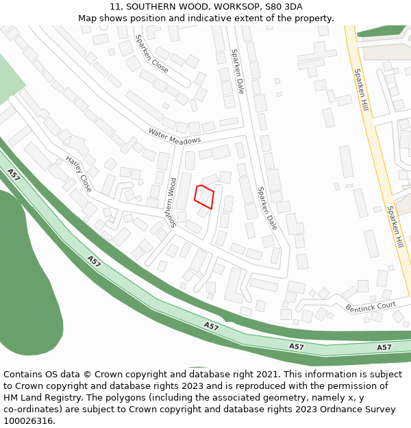 11, SOUTHERN WOOD, WORKSOP, S80 3DA: Location map and indicative extent of plot