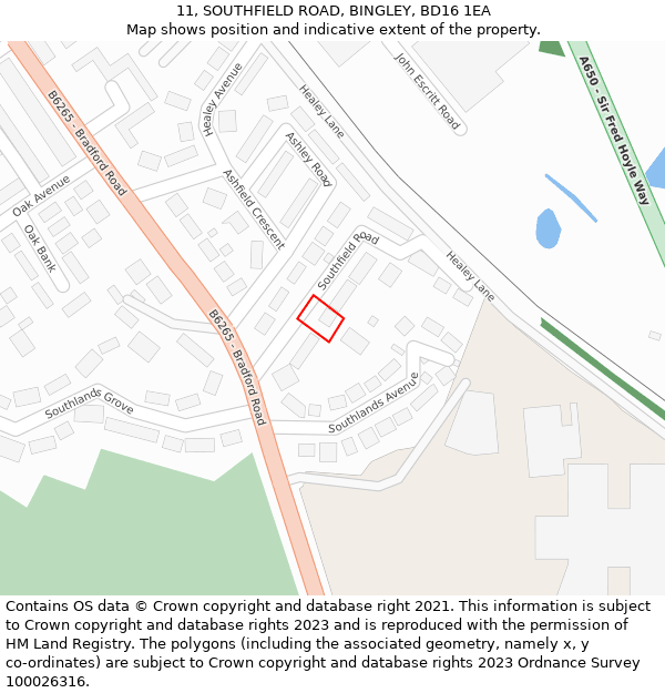 11, SOUTHFIELD ROAD, BINGLEY, BD16 1EA: Location map and indicative extent of plot