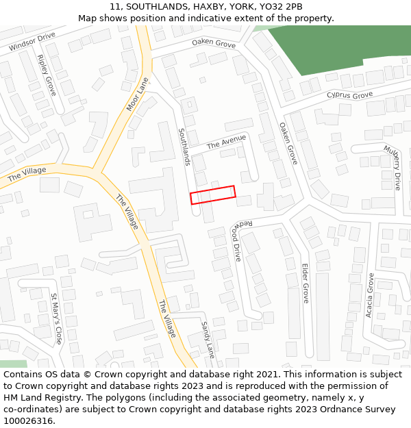 11, SOUTHLANDS, HAXBY, YORK, YO32 2PB: Location map and indicative extent of plot