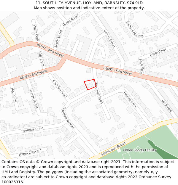 11, SOUTHLEA AVENUE, HOYLAND, BARNSLEY, S74 9LD: Location map and indicative extent of plot