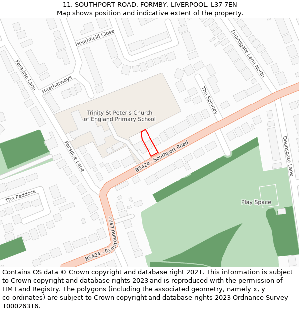 11, SOUTHPORT ROAD, FORMBY, LIVERPOOL, L37 7EN: Location map and indicative extent of plot