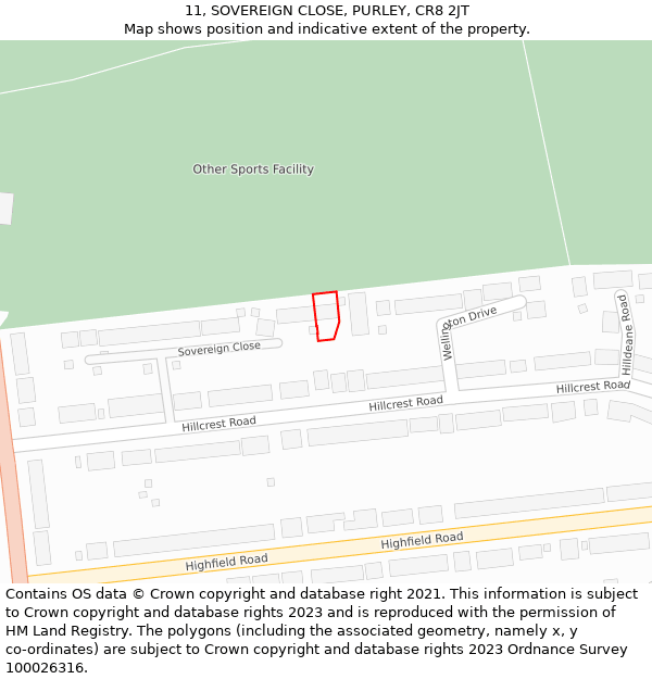 11, SOVEREIGN CLOSE, PURLEY, CR8 2JT: Location map and indicative extent of plot