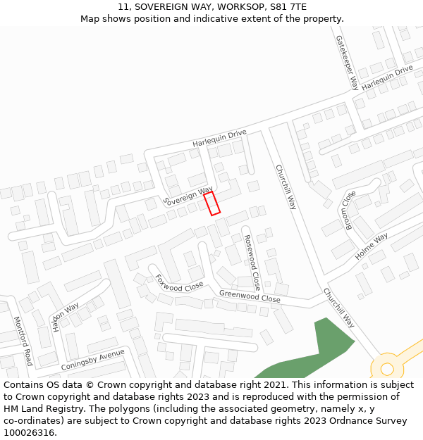 11, SOVEREIGN WAY, WORKSOP, S81 7TE: Location map and indicative extent of plot