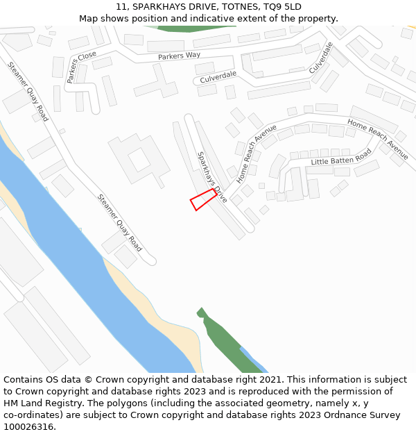 11, SPARKHAYS DRIVE, TOTNES, TQ9 5LD: Location map and indicative extent of plot