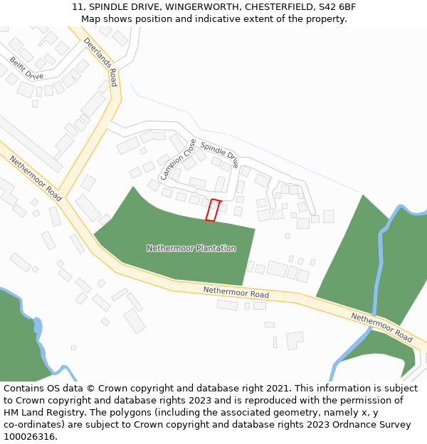 11, SPINDLE DRIVE, WINGERWORTH, CHESTERFIELD, S42 6BF: Location map and indicative extent of plot