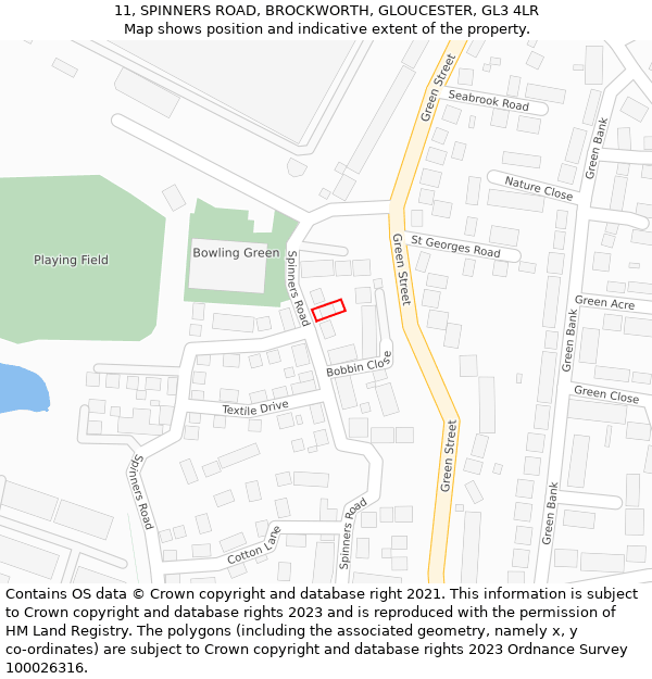 11, SPINNERS ROAD, BROCKWORTH, GLOUCESTER, GL3 4LR: Location map and indicative extent of plot