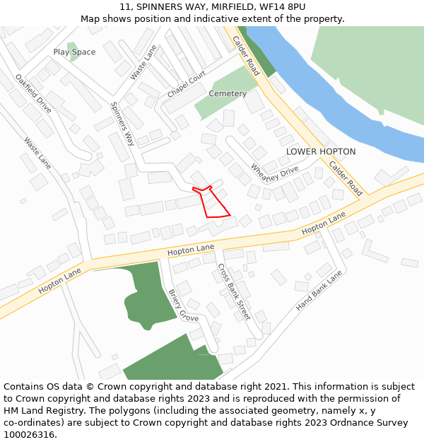 11, SPINNERS WAY, MIRFIELD, WF14 8PU: Location map and indicative extent of plot