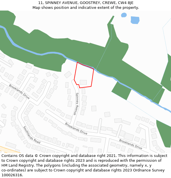 11, SPINNEY AVENUE, GOOSTREY, CREWE, CW4 8JE: Location map and indicative extent of plot