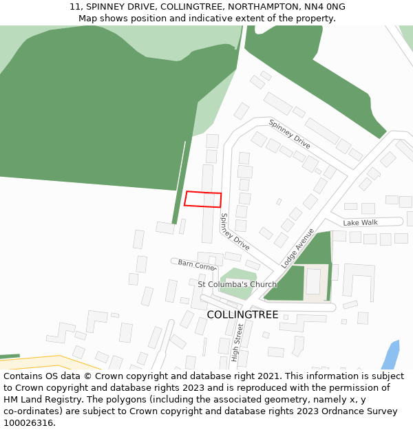 11, SPINNEY DRIVE, COLLINGTREE, NORTHAMPTON, NN4 0NG: Location map and indicative extent of plot