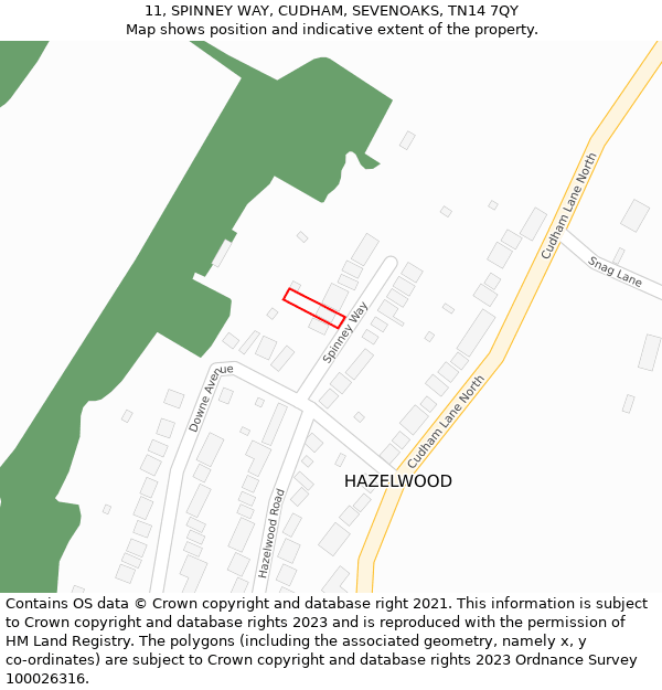 11, SPINNEY WAY, CUDHAM, SEVENOAKS, TN14 7QY: Location map and indicative extent of plot