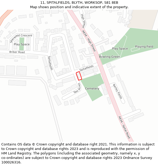 11, SPITALFIELDS, BLYTH, WORKSOP, S81 8EB: Location map and indicative extent of plot