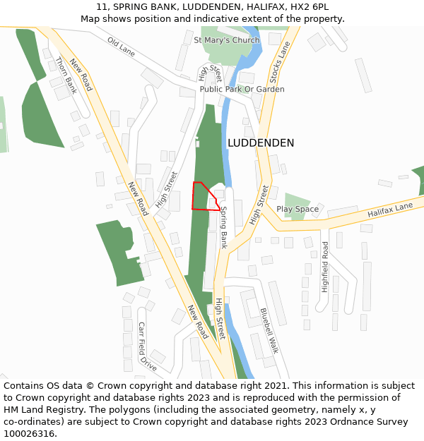 11, SPRING BANK, LUDDENDEN, HALIFAX, HX2 6PL: Location map and indicative extent of plot
