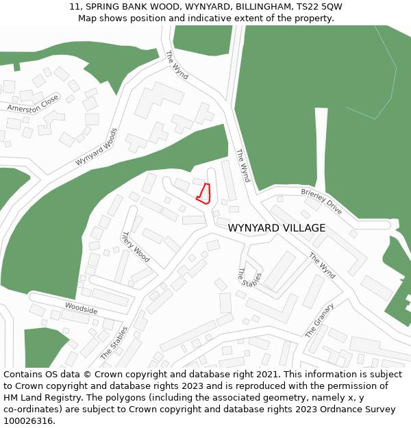 11, SPRING BANK WOOD, WYNYARD, BILLINGHAM, TS22 5QW: Location map and indicative extent of plot