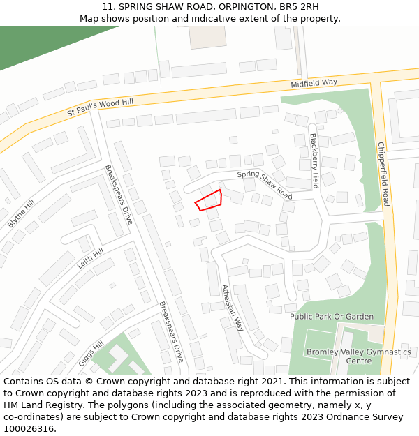 11, SPRING SHAW ROAD, ORPINGTON, BR5 2RH: Location map and indicative extent of plot