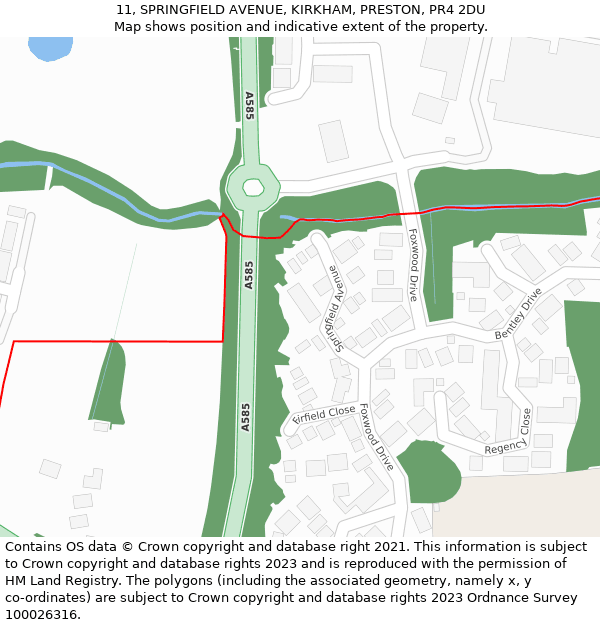 11, SPRINGFIELD AVENUE, KIRKHAM, PRESTON, PR4 2DU: Location map and indicative extent of plot