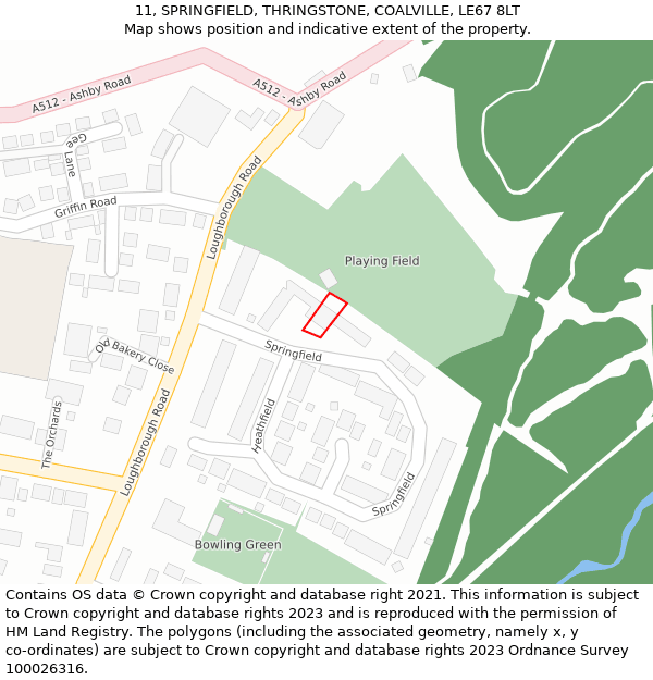 11, SPRINGFIELD, THRINGSTONE, COALVILLE, LE67 8LT: Location map and indicative extent of plot