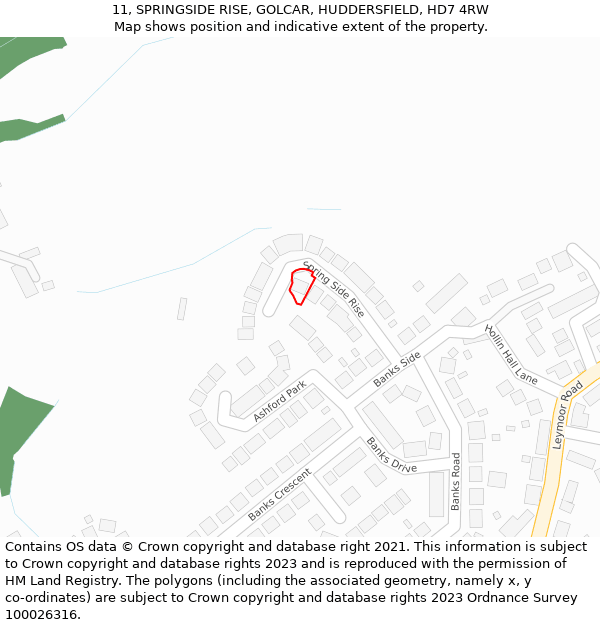 11, SPRINGSIDE RISE, GOLCAR, HUDDERSFIELD, HD7 4RW: Location map and indicative extent of plot